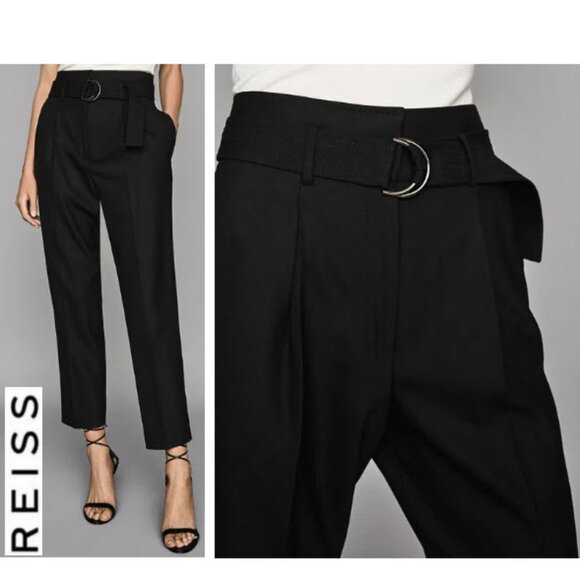 Reiss Blythe Wool Straight Leg Trousers Front Pleat Black Size 10 - Picture 1 of 16